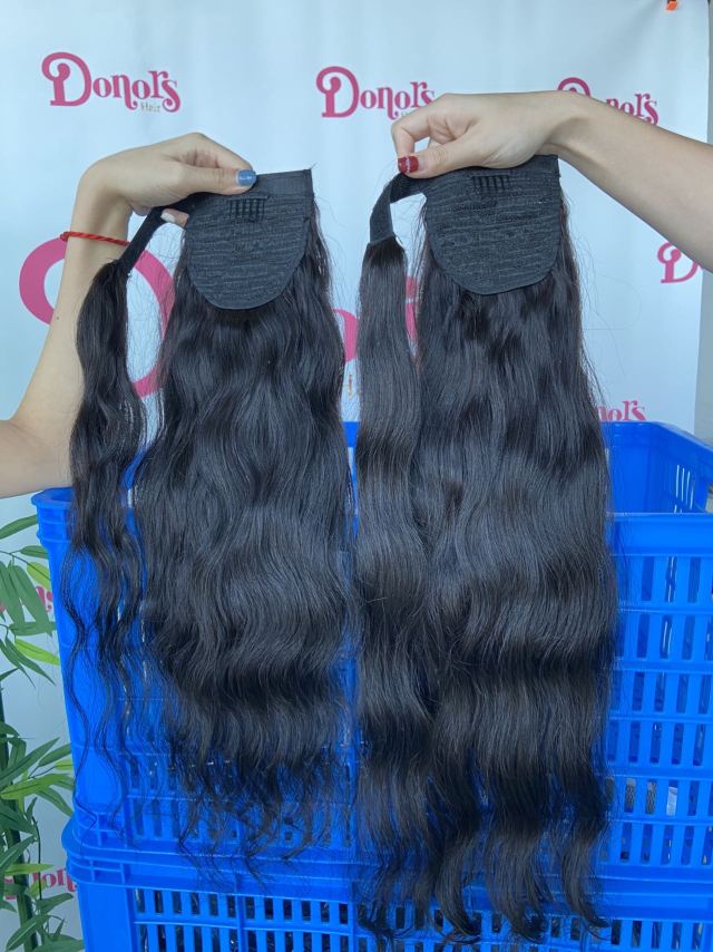 Donor Hairs Raw Indian Wavy 100% Raw Hair Clip in Weave Ponytail Extensions