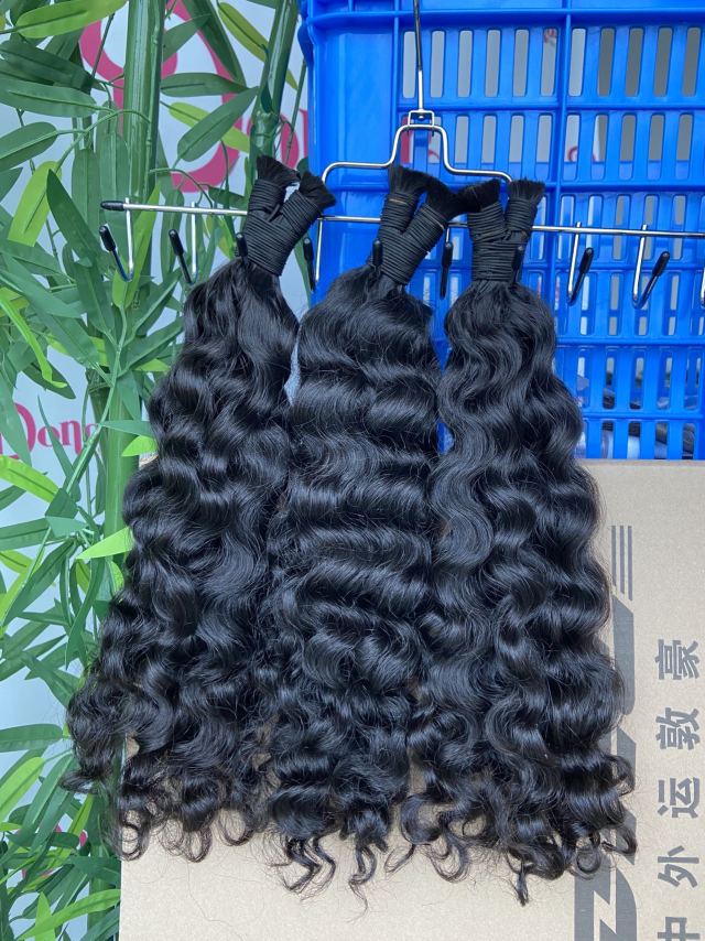 Donors hair Raw Burmese Curly 100% Human Hair Natural Black Bulk Hair For Braiding Bundles No Weft Braiding Hair Extension