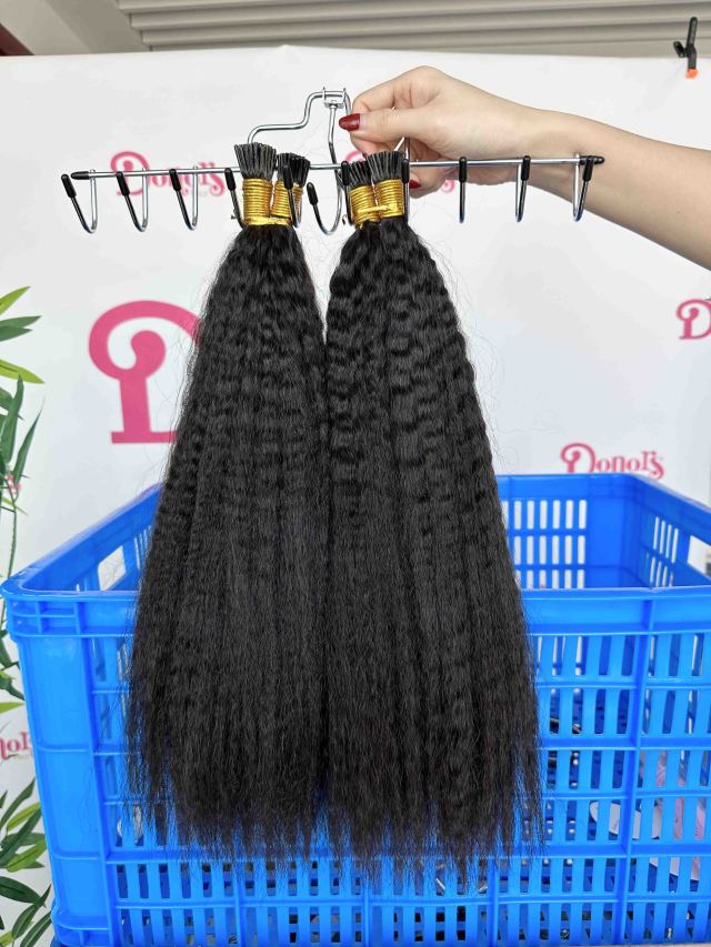 Donors Hair Natural Colour kinky straight I Tip Hair Extension 100 Roots/Pack