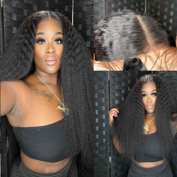 Donors Mink Hair Kinky Straight 4*4 5x5 Full HD / Transparent Closure pre made 100% Human Hair Wig 180% / 200% Density