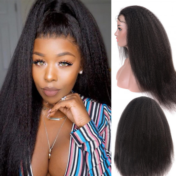 Donors Mink Hair Kinky Straight 13*4/13*6 Full HD / Transparent Closure pre made 100% Human Hair Wig 180% / 200% Density