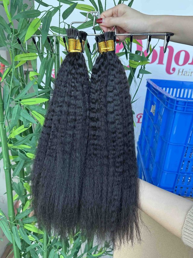 Donors Hair Natural Colour kinky straight I Tip Hair Extension 100 Roots/Pack