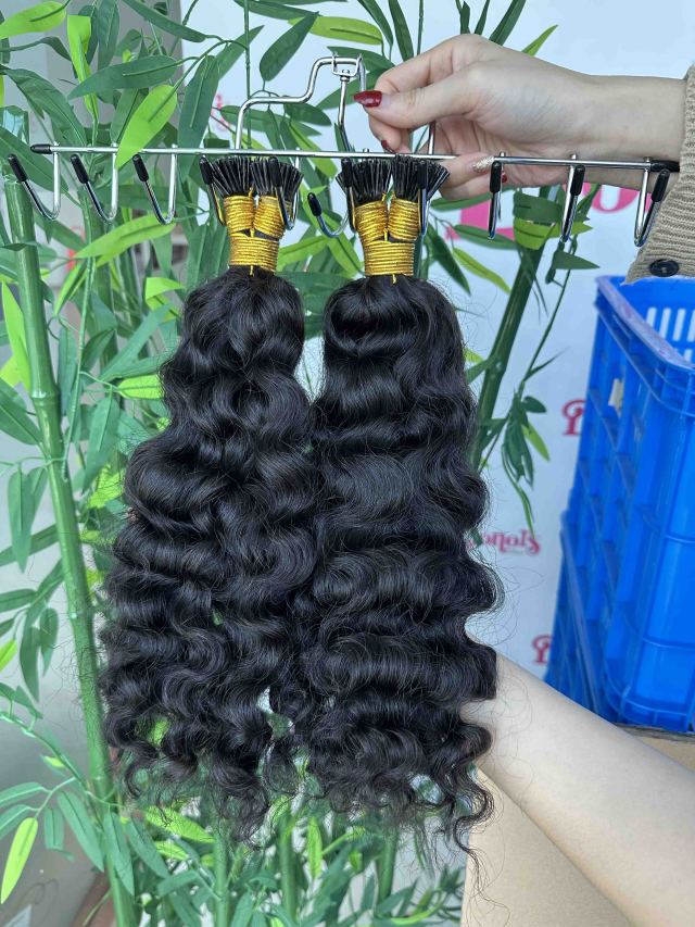 Donors Hair Natural Colour Raw Burmese curly I Tip Hair Extension 100 Roots/Pack