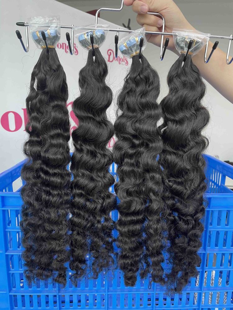 Donors 16"-30" Raw Tape in Hair Burmese Curly Extensions Human Hair, Remy Tape in Hair Extensions Tape in Human Hair 50g 20pcs