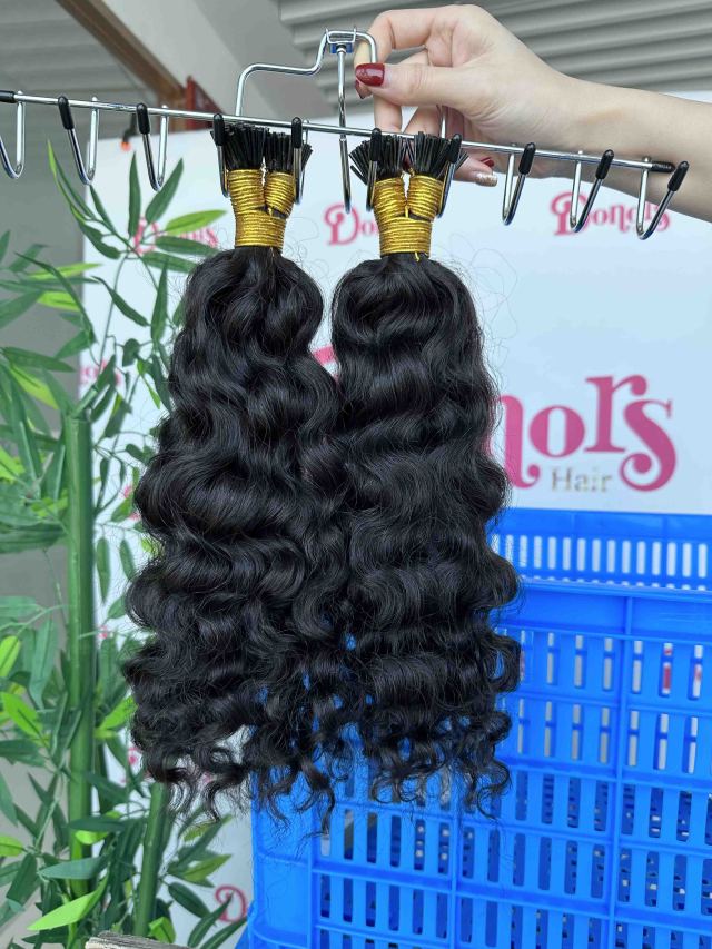 Donors Hair Natural Colour Raw Burmese curly I Tip Hair Extension 100 Roots/Pack