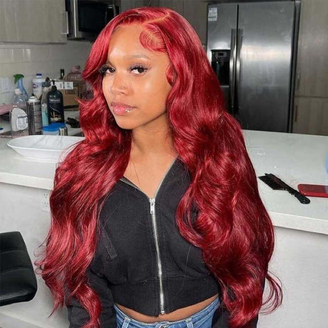 Donors Hair Red Colored Straight 13x4/4x4 transparen Lace 100% Human Hair Wig 180%Density