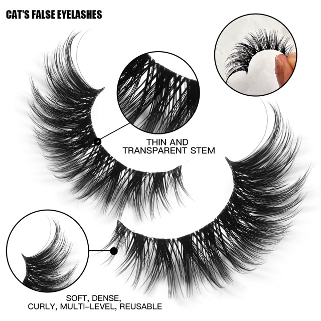 7 Pairs Fluffy False Eyelashes, 3DLashes Wispy Cat-Eye Look FauxLashes, Natural Look EyelashExtensions,Volumized FalseEyelashes