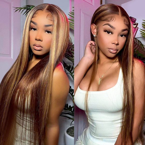Donors Hair #4/27 Colored Straight 13x4/4x4 transparen Lace 100% Human Hair Wig 180%Density