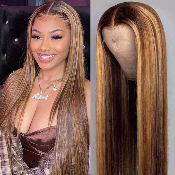 Donors Hair #4/27 Colored Straight 13x4/4x4 transparen Lace 100% Human Hair Wig 180%Density