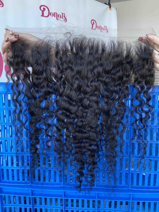 Donors Hair Raw Indian Curly 13x4 Transparent Lace Frontal 100% Human Hair Baby Hair