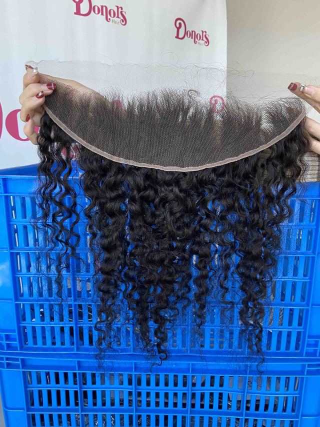 Donors Hair Raw Indian Curly 13x4 Transparent Lace Frontal 100% Human Hair Baby Hair