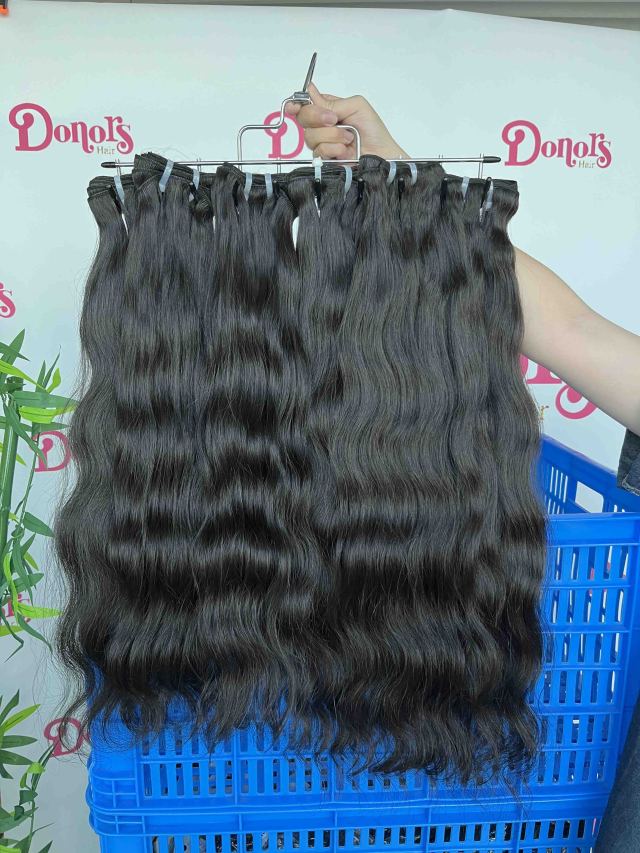 Donors Hair Raw Indian Wavy 3 Bundles with &amp;  13x4 Transparent Lace Frontal