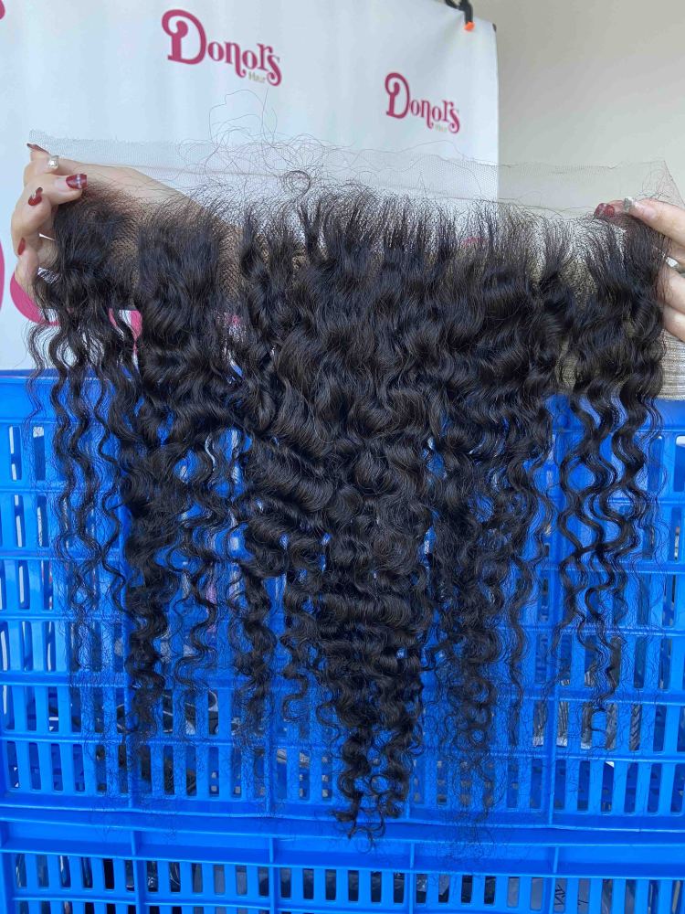 Donors Hair Raw Indian Curly 13x4 Transparent Lace Frontal 100% Human Hair Baby Hair