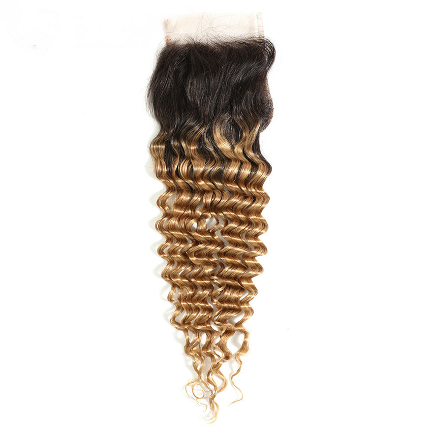 DonorsHair Colour Hair Deep Wave Transparent Lace 4*4 Closure Hair 100%human hair