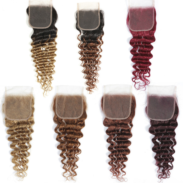 DonorsHair Colour Hair Deep Wave Transparent Lace 4*4 Closure Hair 100%human hair