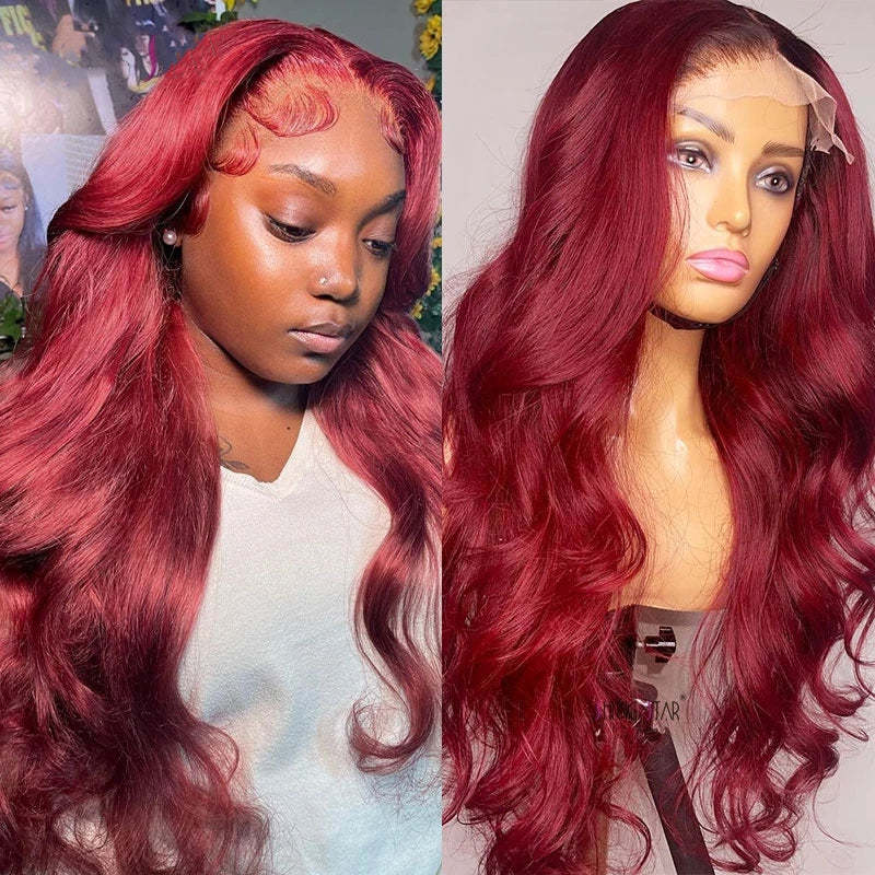 Donors Hair Red Colored Straight 13x4/4x4 transparen Lace 100% Human Hair Wig 180%Density