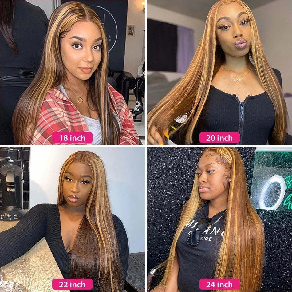 Donors Hair #4/27 Colored Straight 13x4/4x4 transparen Lace 100% Human Hair Wig 180%Density
