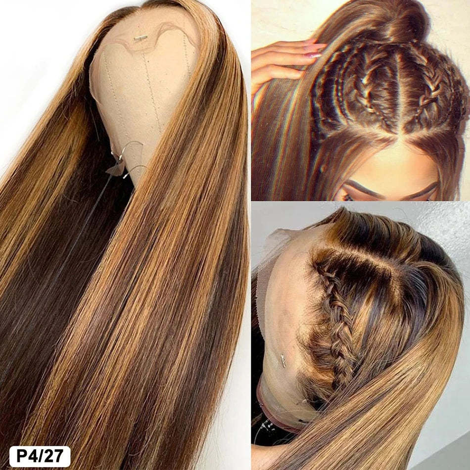 Donors Hair #4/27 Colored Straight 13x4/4x4 transparen Lace 100% Human Hair Wig 180%Density