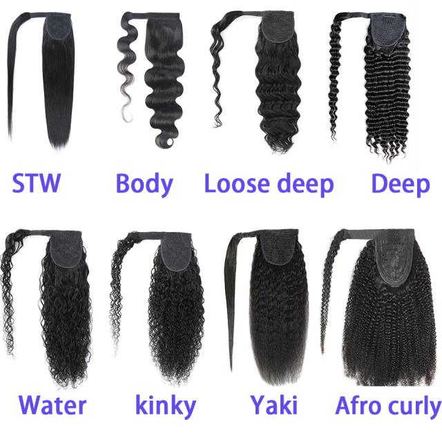 Donor Hairs All Textures Ponytail Extensions Natural Black Ponytail Clip in for Women 100%human hair