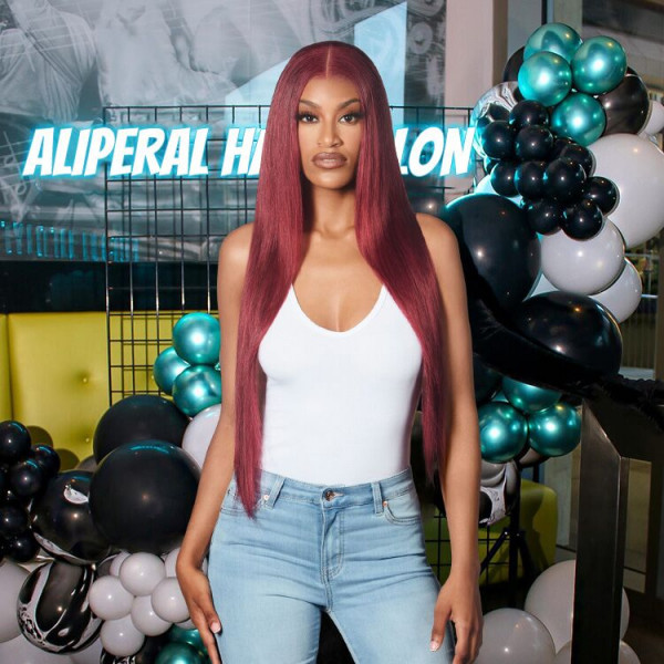 Donors #99J Red Burgundy Colored wig straight 13x4/4x4 Transparent Lace Front 100% Human Hair Wig