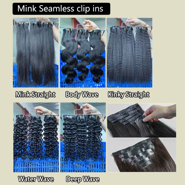 Donors Hair Seamless Clip-In All Textures Human Hair Extensions 7Pcs/Set