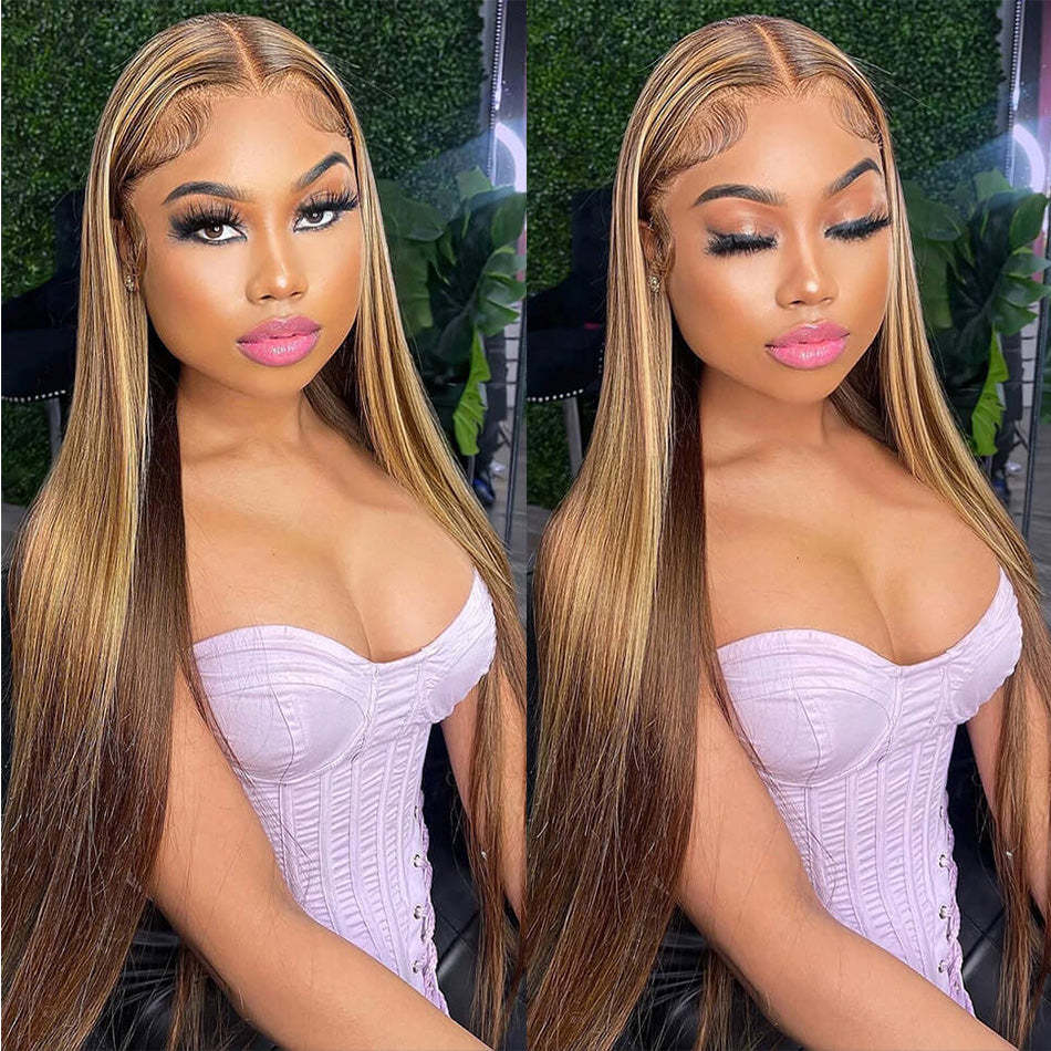 Donors Hair #4/27 Colored Straight 13x4/4x4 transparen Lace 100% Human Hair Wig 180%Density