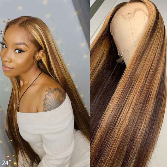 Donors Hair #4/30 Colored Straight 13x4/4x4 transparen Lace 100% Human Hair Wig 180%Density