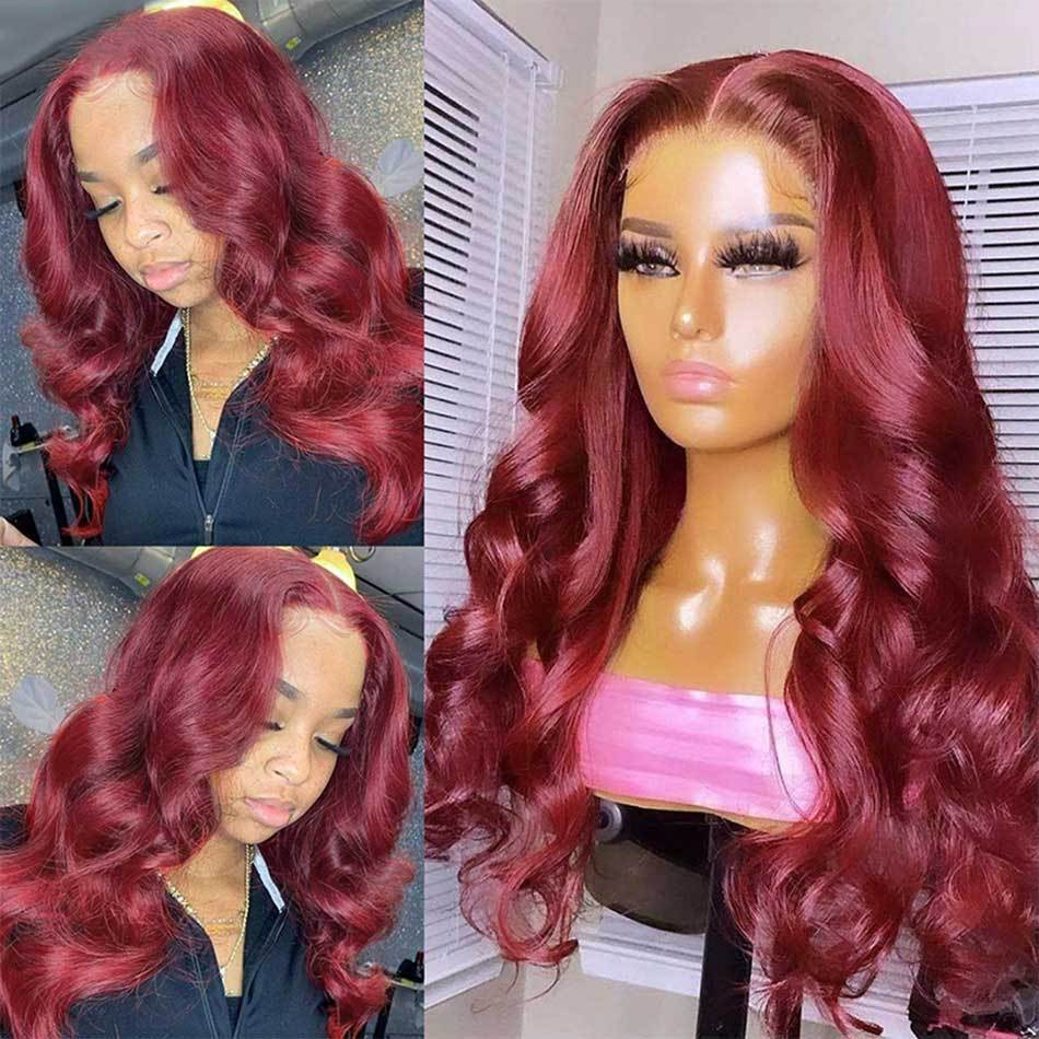 Donors Hair Red Colored Straight 13x4/4x4 transparen Lace 100% Human Hair Wig 180%Density
