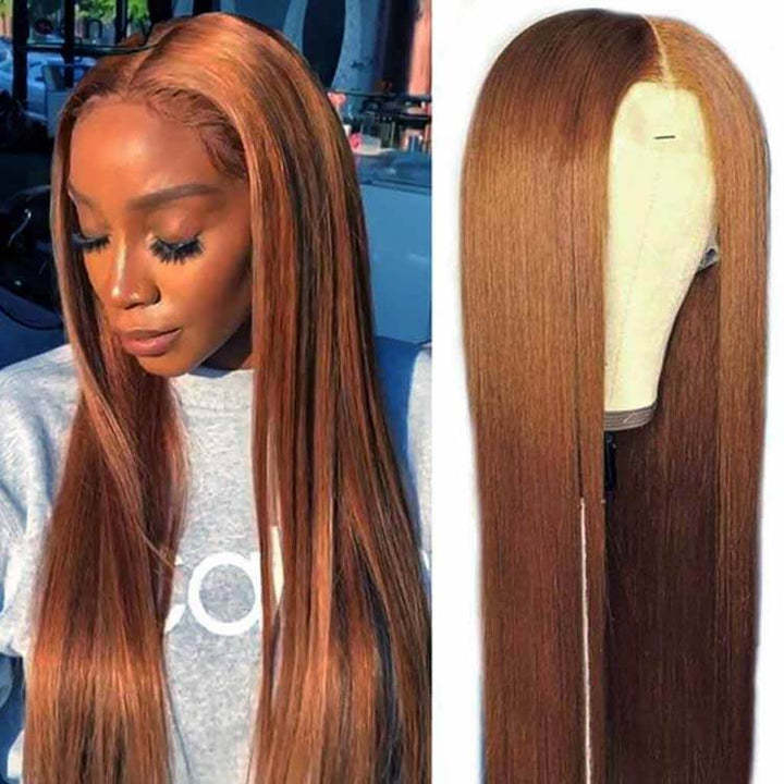 Donors Hair #30 Colored Straight 13x4/4x4 transparen Lace 100% Human Hair Wig 180%Density