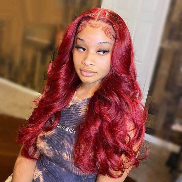 Donors Hair Red Colored Straight 13x4/4x4 transparen Lace 100% Human Hair Wig 180%Density