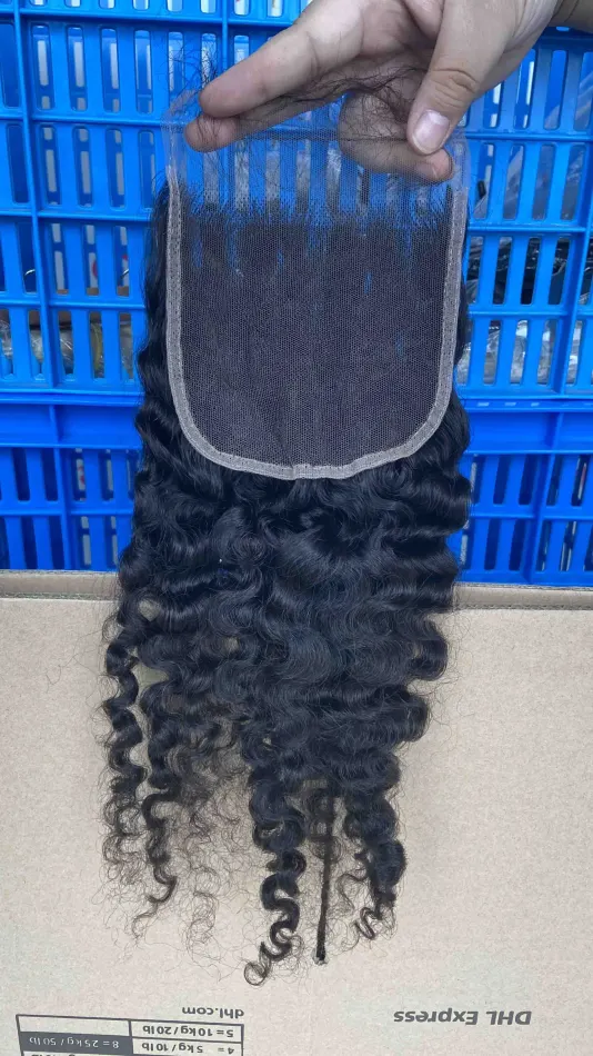 Donors Hair Raw Indian Curly 5x5 Transparent / HD Lace Closure 100% Human Hair Baby Hair