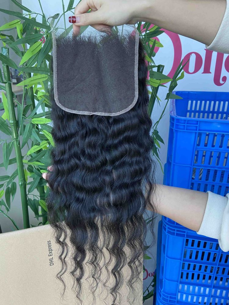 Donors Hair Raw Cambodian Wavy 4x4 HD / Transparent Lace Closure 100% Human Hair Baby Hair