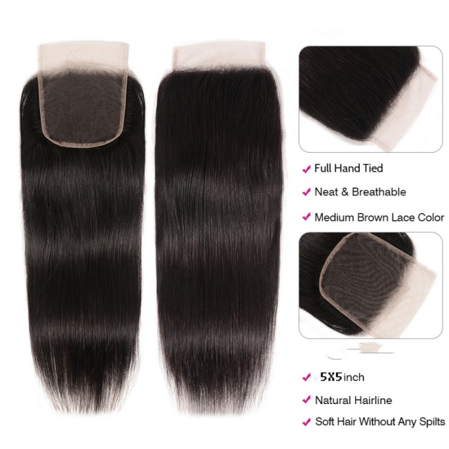 Donors Hair Raw Straight 5x5 Transparent / HD Lace Closure 100% Human Hair Baby Hair