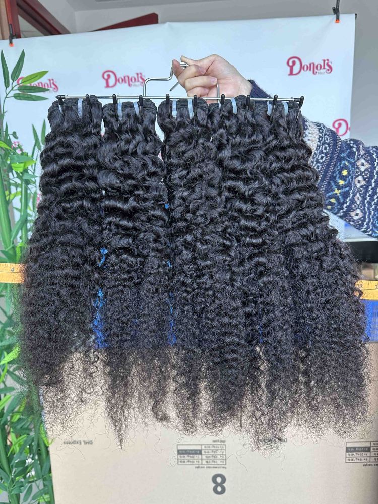 Donors Hair Raw Indian Curly 3 Bundles with & 4x4 HD Lace Closure