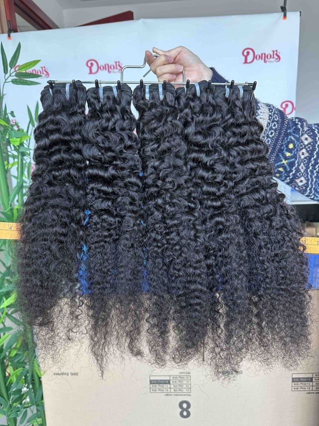 Donors Hair Raw Indian Curly 3 Bundles with &amp; 4x4 HD Lace Closure