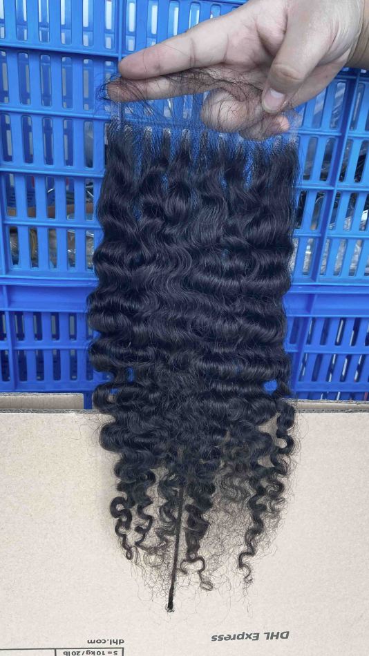 Donors Hair Raw Indian Curly 4x4 Transparent / HD Lace Closure 100% Human Hair Baby Hair