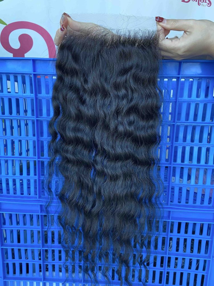 Donors Hair Raw Cambodian Wavy 4x4 HD / Transparent Lace Closure 100% Human Hair Baby Hair