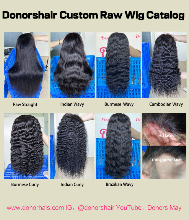 Donors Natural colour Raw Hair All Wigs 13*4 HD / Transparent Full Lace Closure Wig 100%humhair hair 300%Density