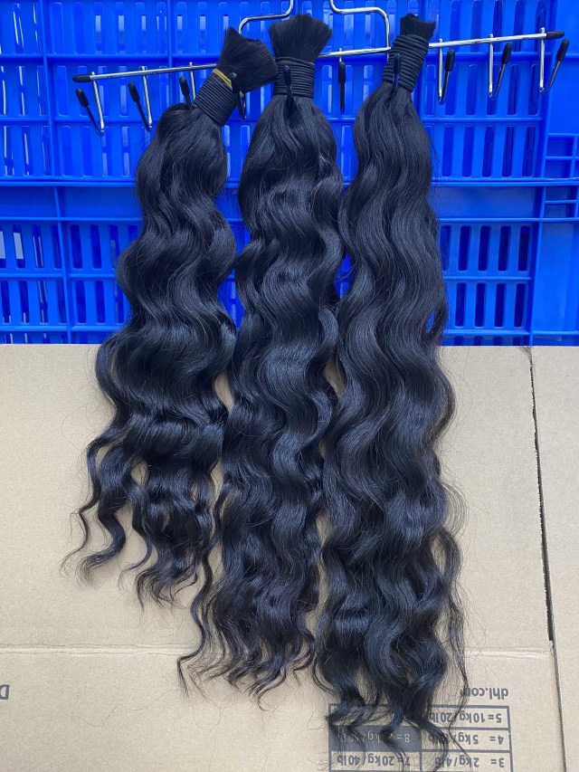 Donors Hair Raw Cambodian wavy 100% Human Hair Natural Black Bulk Hair For Braiding Bundles No Weft Braiding Hair Extension