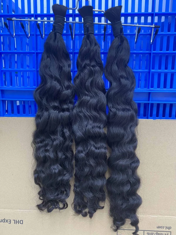 Donors Hair Raw Burmese wavy 100% Human Hair Natural Black Bulk Hair For Braiding Bundles No Weft Braiding Hair Extension