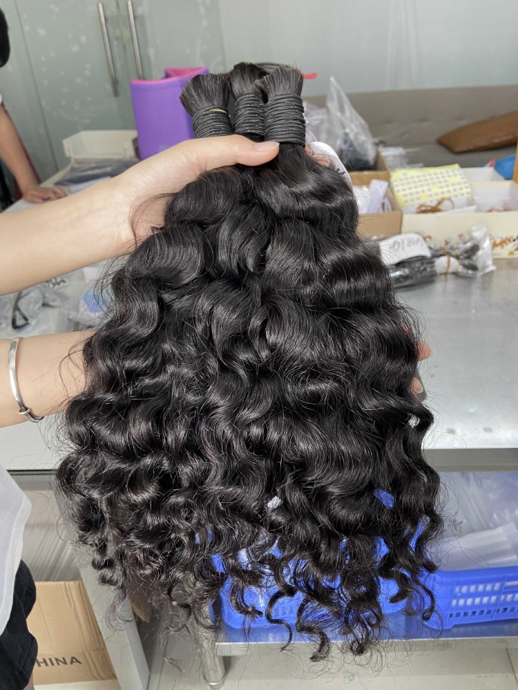 Donors hair Raw Burmese Curly 100% Human Hair Natural Black Bulk Hair For Braiding Bundles No Weft Braiding Hair Extension