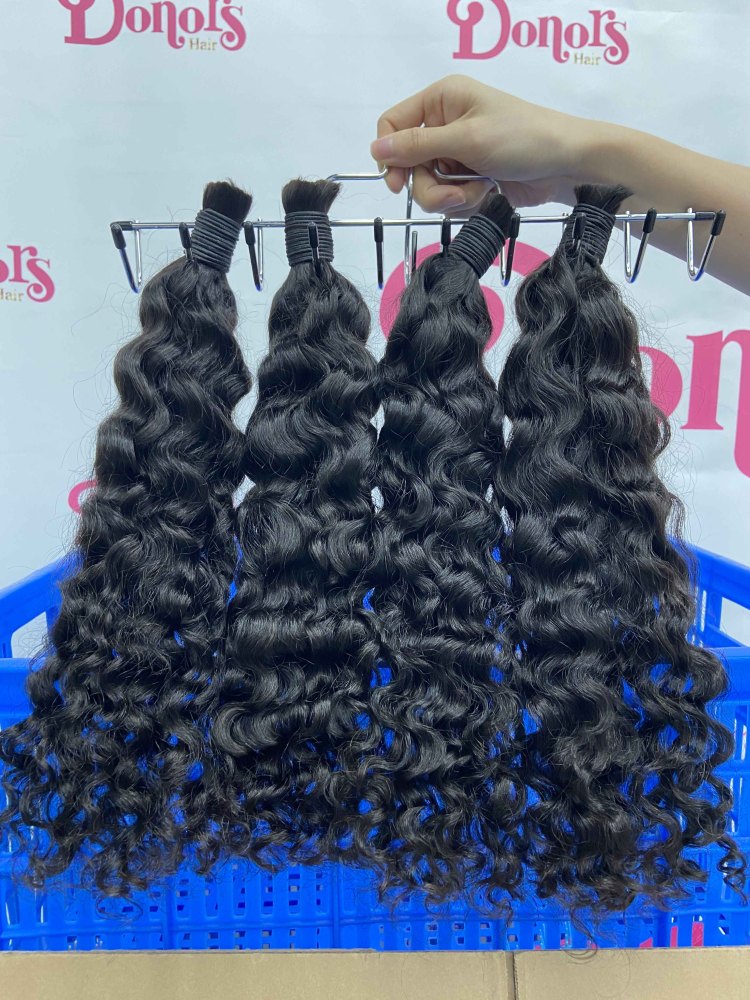 RawDonorsHair Raw Burmese Curly 100% Human Hair Natural Black Bulk Hair For Braiding Bundles No Weft Braiding Hair Extension
