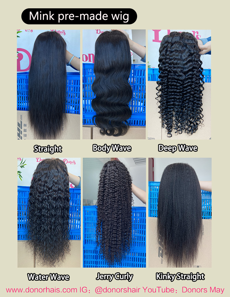 Donors Natural colour MINK Hair All Pre-Made Wigs 5*5 HD Full Lace Closure Wig 100%humhair hair 180% Density