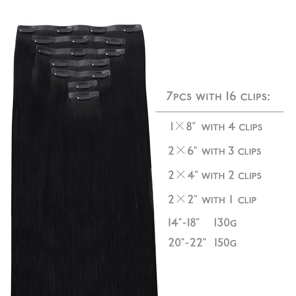 Donors Hair PU CSeamless Clip In Silk Kinky Straight  Human Hair Extensions PU Clip in Hair Extensions Human Hair PU Tape With Clip Seamless Clip in Human Hair Extensions 1B# Natural Black