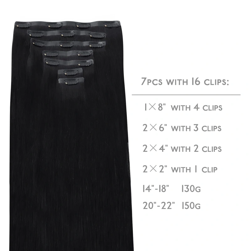 Donors Hair PU Seamless Clip In Raw Burmese Wavy Human Hair Extensions PU Clip in Hair Extensions Human Hair PU Tape With Clip Seamless Clip in Human Hair Extensions 1B# Natural Black