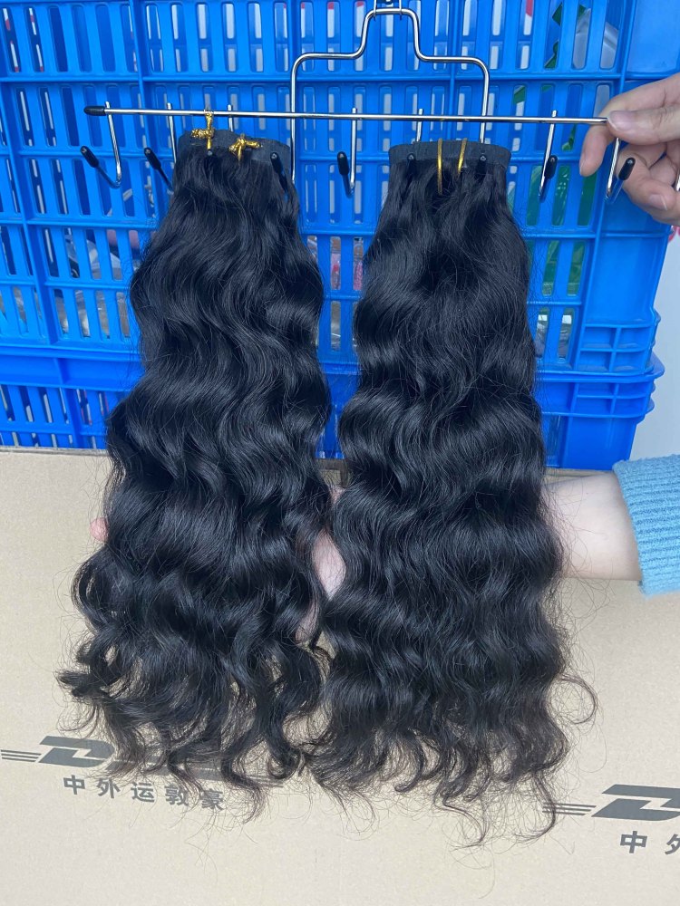Donors Hair PU Seamless Clip In Raw Cambodian Wavy Human Hair Extensions PU Clip in Hair Extensions Human Hair PU Tape With Clip Seamless Clip in Human Hair Extensions 1B# Natural Black