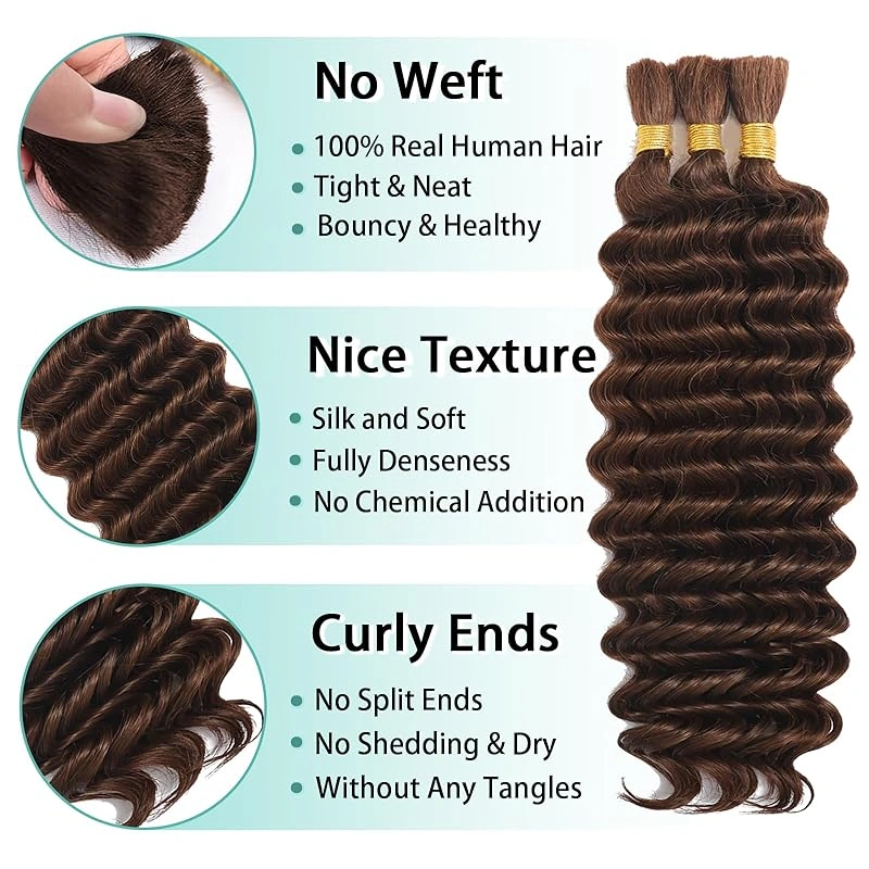 Donorshair Human Braiding hair Ombre 4/27 100gram, Boho Braids Human Hair, Deep Wave Bulk Human Hair for Micro Braiding No Weft,Curly Knotless/Goddess/Bohemian/Gypsy