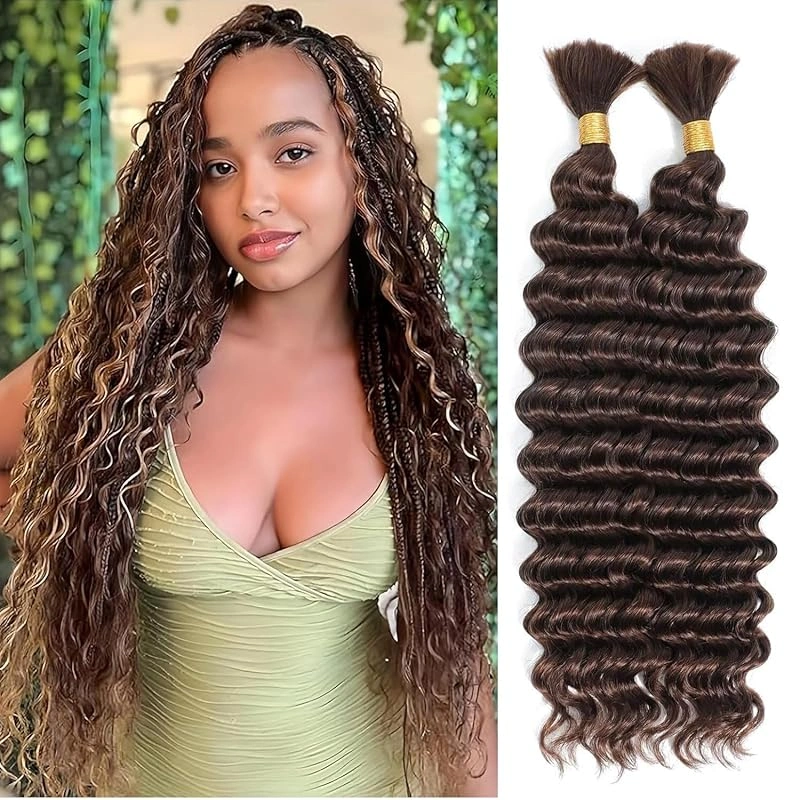 Donorshair Human Braiding hair Ombre 4/27 100gram, Boho Braids Human Hair, Deep Wave Bulk Human Hair for Micro Braiding No Weft,Curly Knotless/Goddess/Bohemian/Gypsy