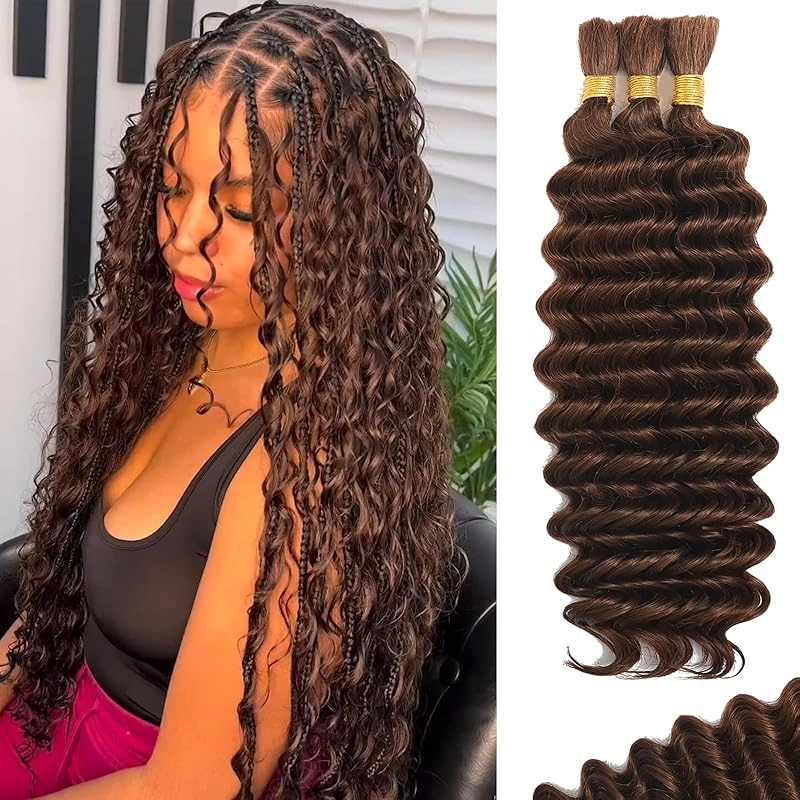 Donorshair Human Braiding hair Ombre 4/27 100gram, Boho Braids Human Hair, Deep Wave Bulk Human Hair for Micro Braiding No Weft,Curly Knotless/Goddess/Bohemian/Gypsy