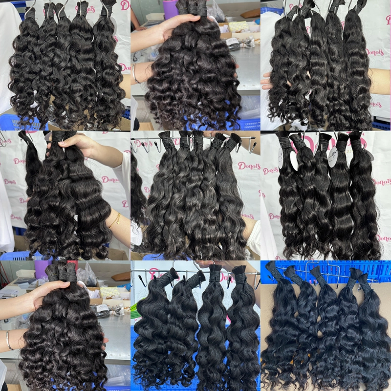 Donors Hair Raw Indian wavy 100% Human Hair Natural Black Bulk Hair For Braiding Bundles No Weft Braiding Hair Extension Human Braiding Hair 1 Bundle 100g Water Wave Bulk Human Hair for Braiding No Weft Wet&Wavy Braiding Hair Bulk Curly Human Hair for Boh